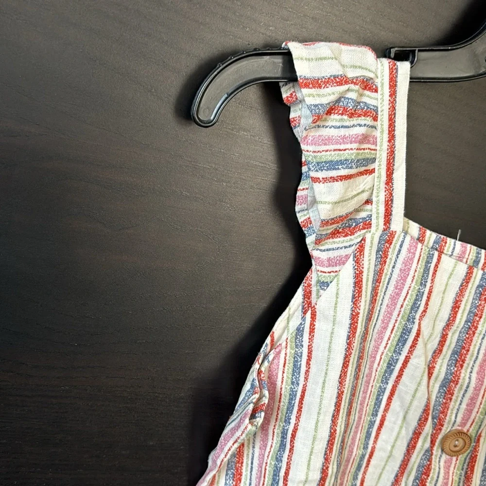Art Class Rainbow Stripe Button Front Ruffle Sleeve Tank Top